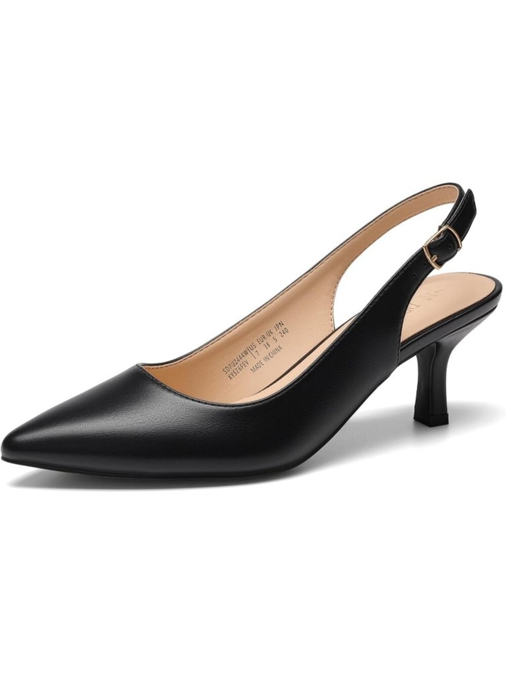 Womens Black Faux Leather Kitten Slingback Low Heels Casual Dress Shoes Pumps